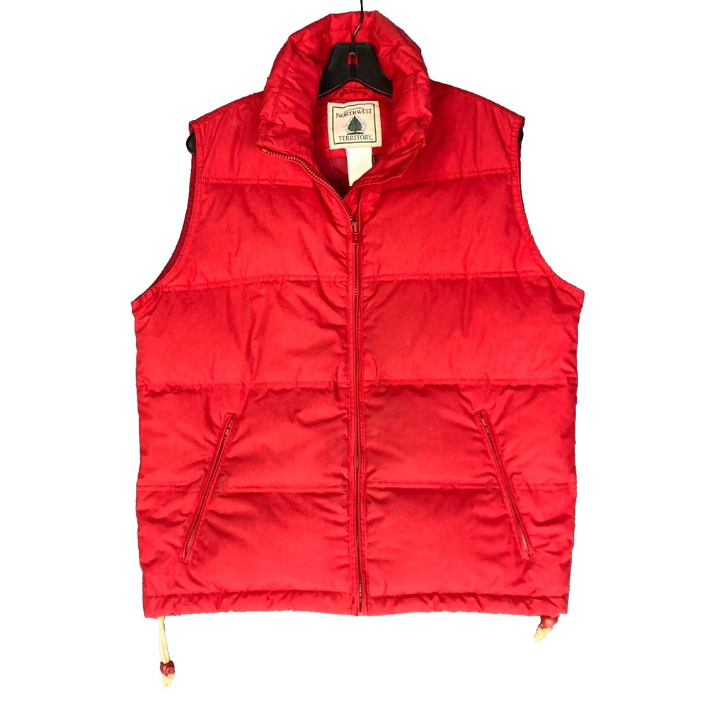 Vtg Northwest Territory Goose Down Puffer Vest Womens M Red Mock Neck Drawstring